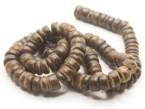 16 Inch 8mm Coconut Wood Heishe Brown Rondelle Beads