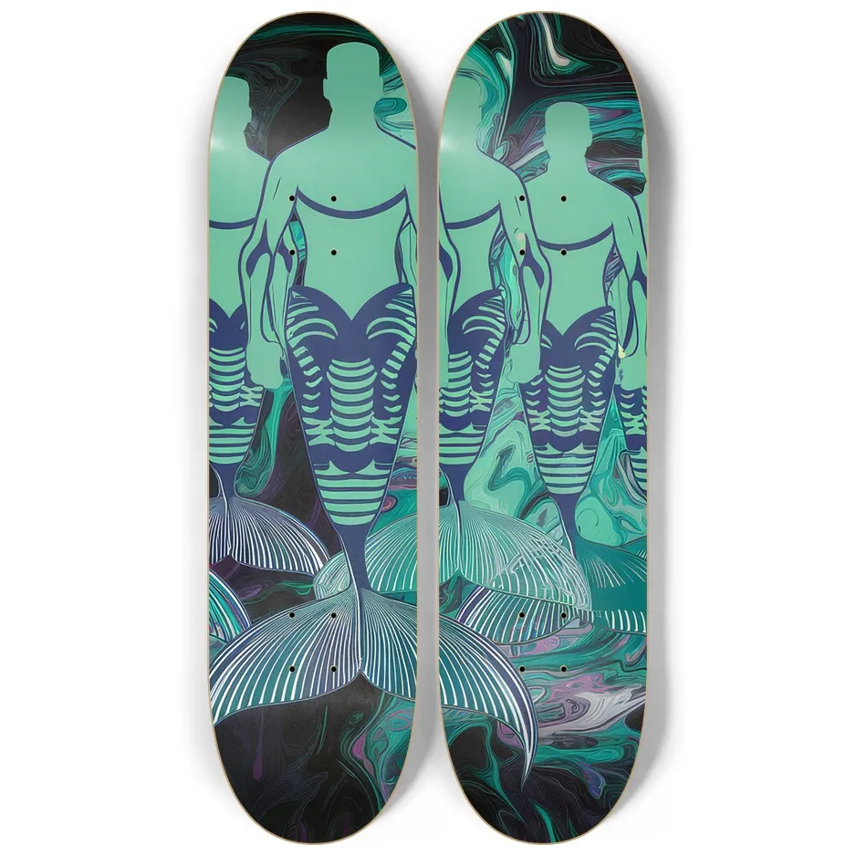 2 Skateboard Series Art - Green Mermen