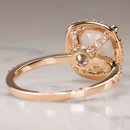 2.6ct PEACH MORGANITE .53ct DIAMOND CUSHION HALO ENGAGEMENT RING ROSE GOLD PAVE