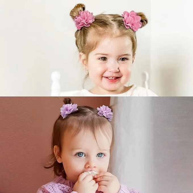 2" Chiffon Flower Hair Bows Clips for Girls - Set of 20 Pairs