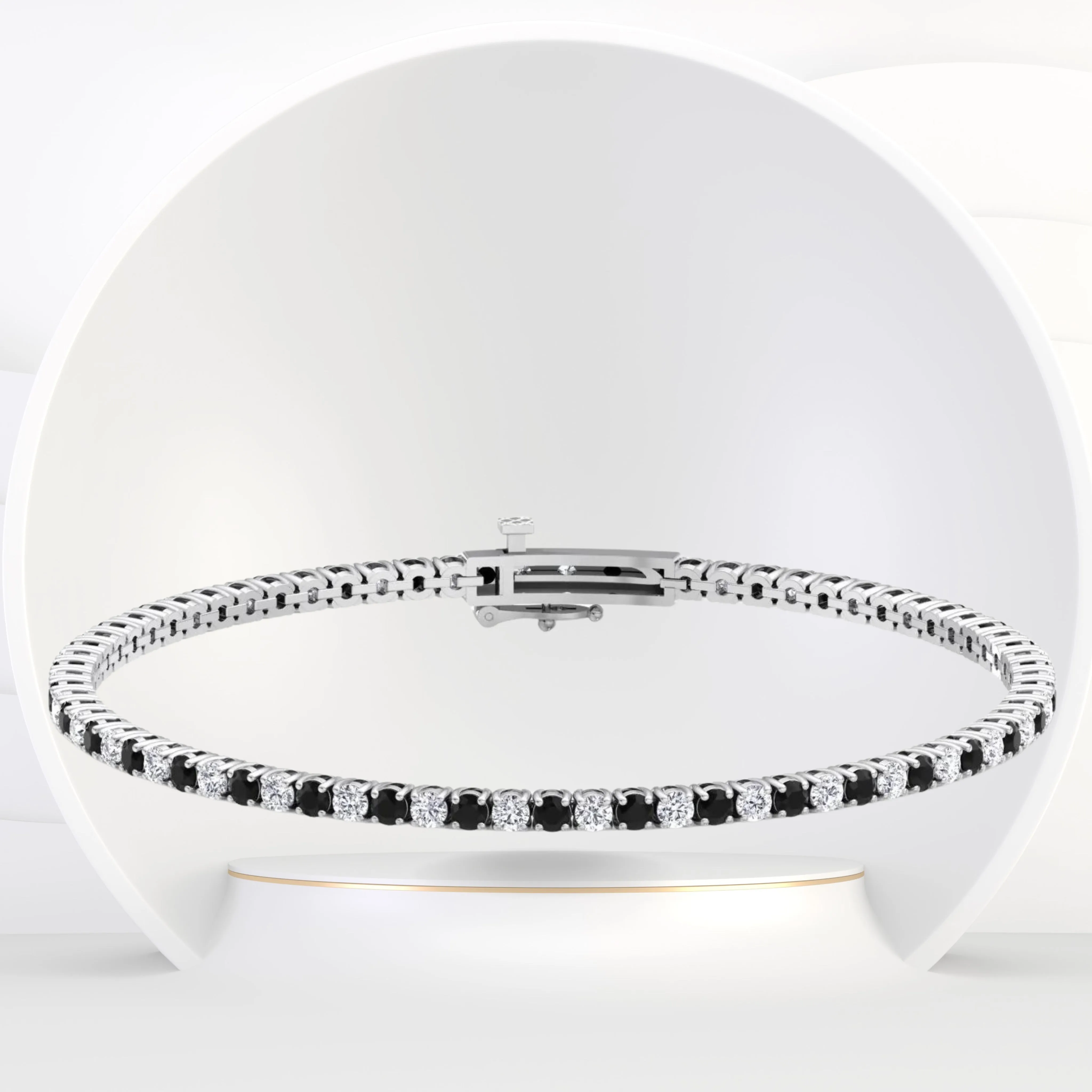 4-Prong Black and White Alternating Natural Diamond Tennis Bracelet 18K Solid Gold