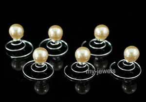 6 pcs Set Bridal Wedding Peach Cream Pearl Hair Twists XP1140