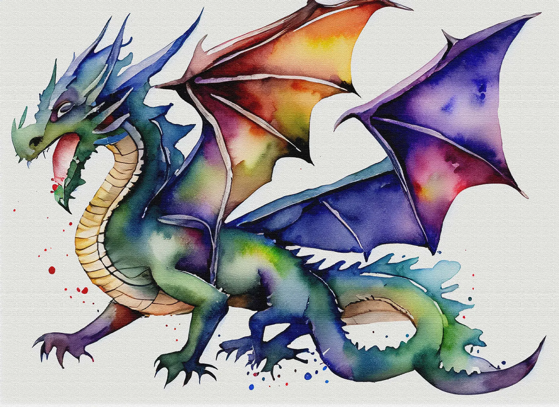 Abstract Watercolor Dragon Horned Venom Fantasy Canvas