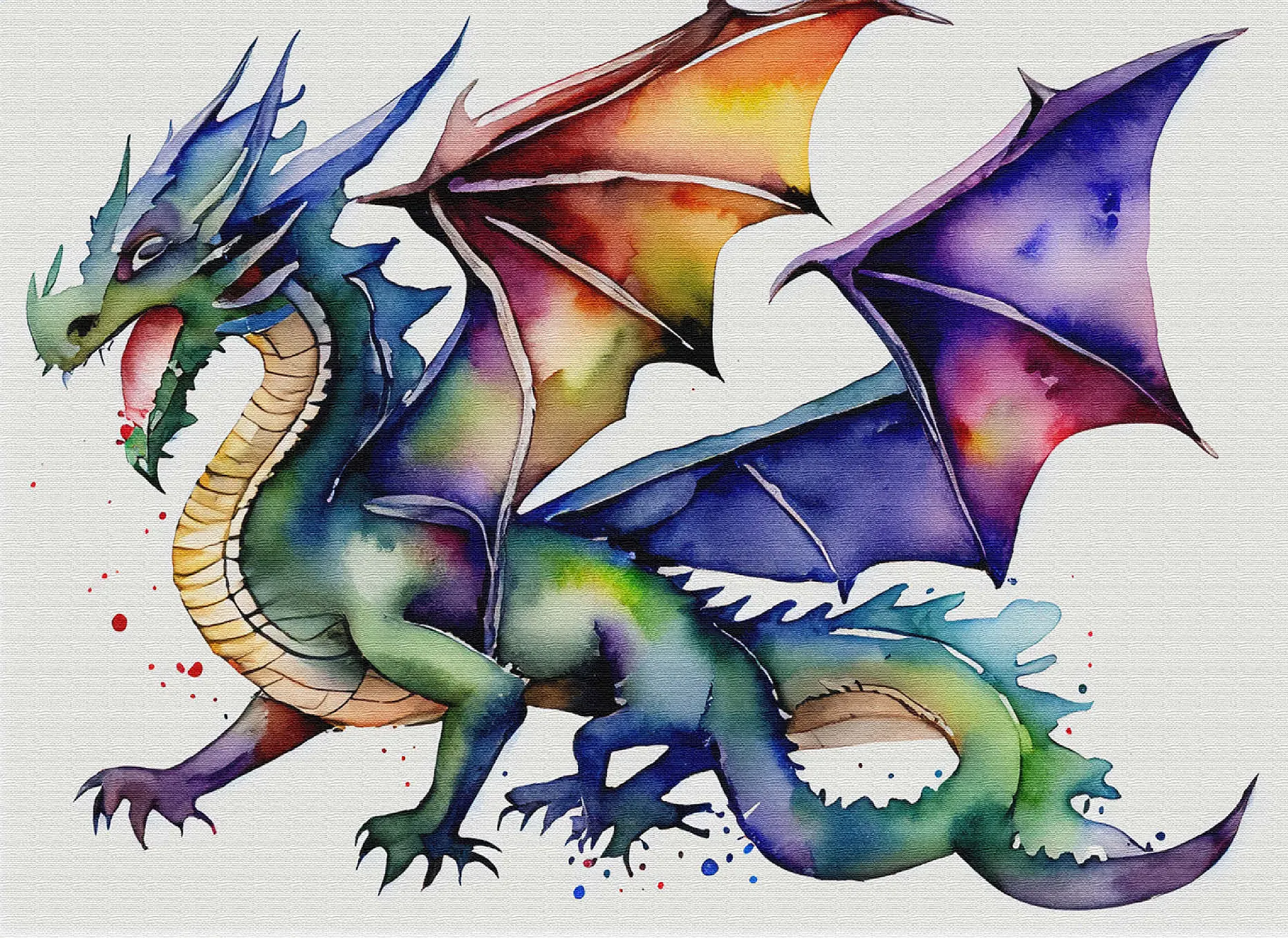 Abstract Watercolor Dragon Horned Venom Fantasy Canvas
