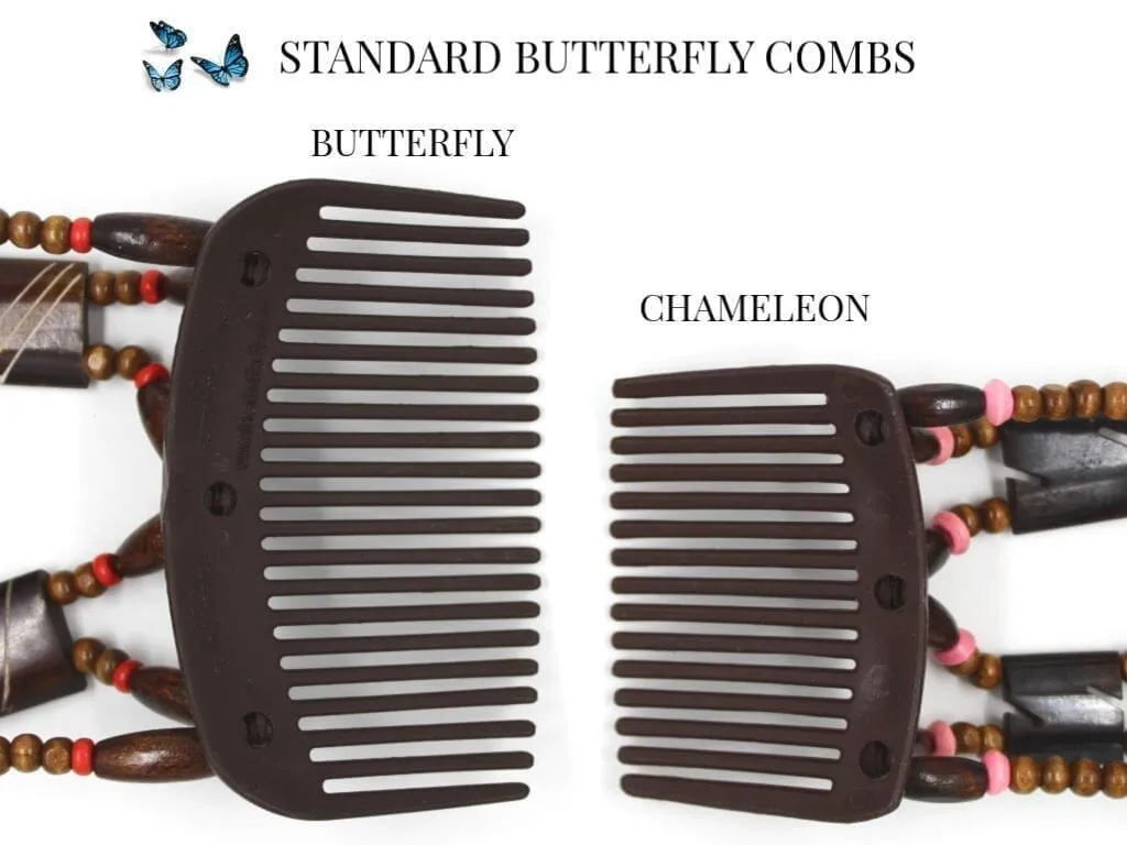 African Butterfly Chameleon Hair Comb - Ndebele Black 50