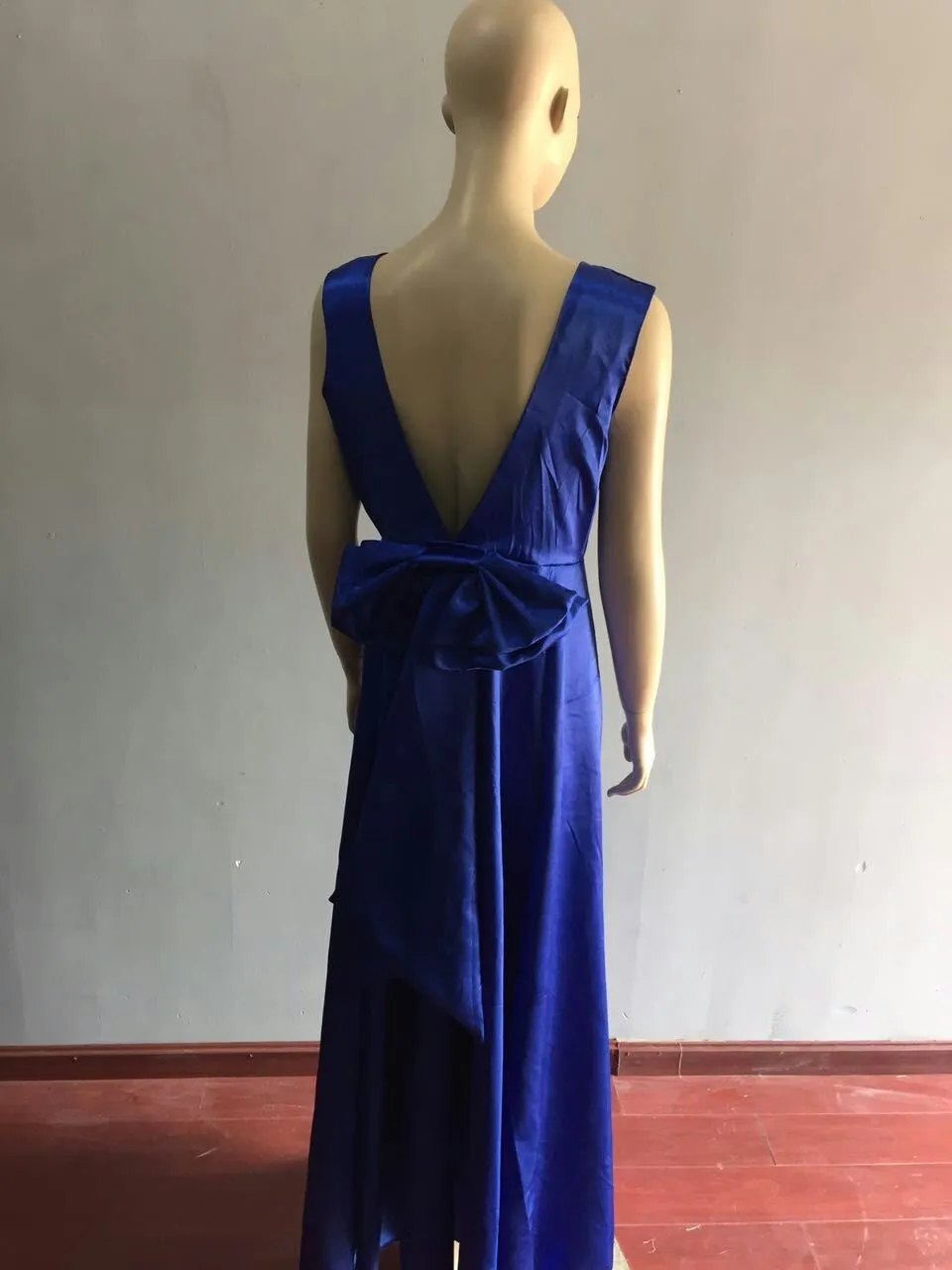 Back Strap Bowknot Backless High Waist Women Long Party Dress