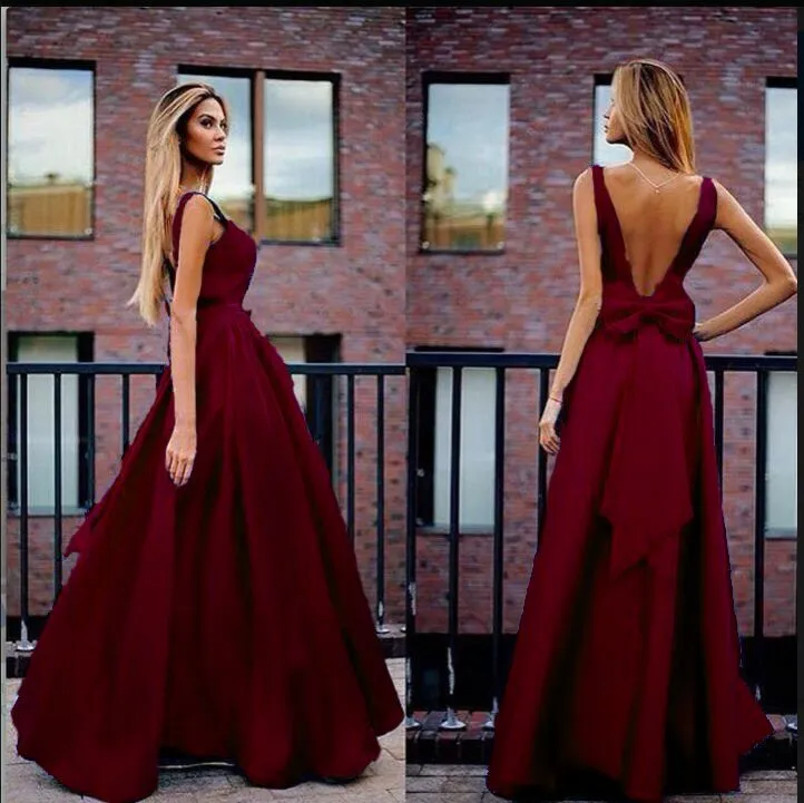 Back Strap Bowknot Backless High Waist Women Long Party Dress