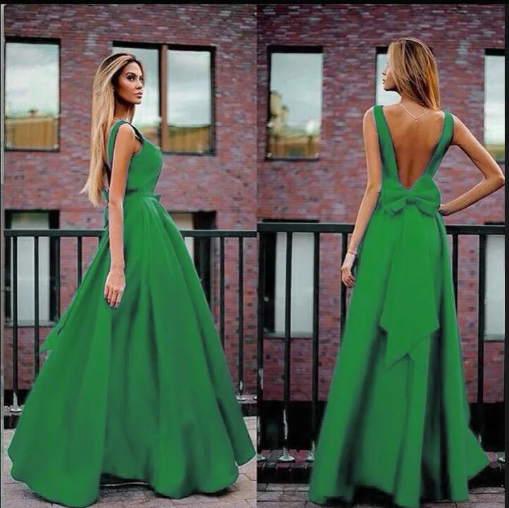 Back Strap Bowknot Backless High Waist Women Long Party Dress
