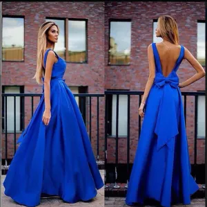Back Strap Bowknot Backless High Waist Women Long Party Dress