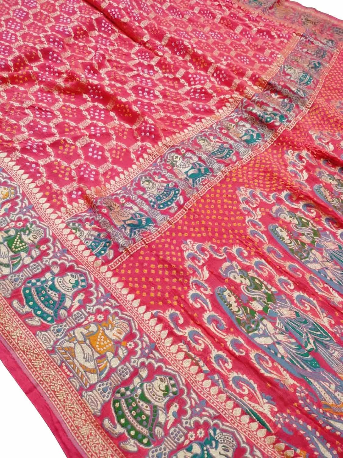 Beautiful Pink Pure Georgette Banarasi Meenakari With Bandhani Work Saree