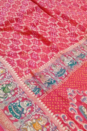 Beautiful Pink Pure Georgette Banarasi Meenakari With Bandhani Work Saree