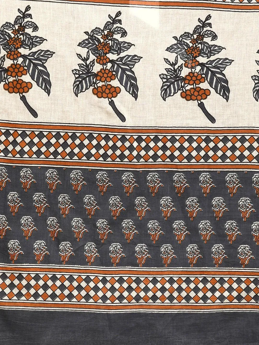 Beige Printed Cotton Saree