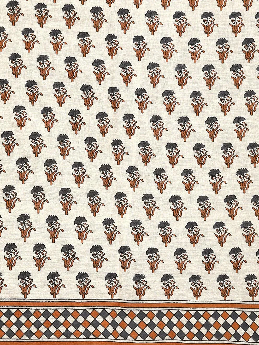 Beige Printed Cotton Saree