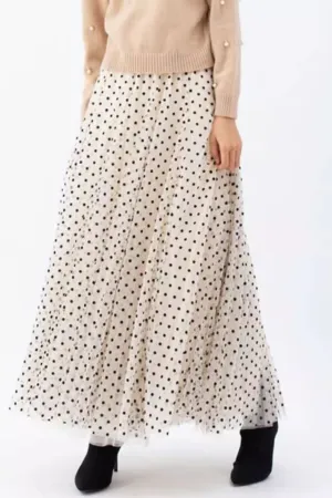 Black and white polka dot long lace skirt 5582