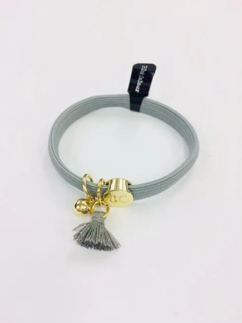 Black Colour Elastic Hair Tie Bracelet Pale Grey With Tassel and Gold Ball 6719GREY