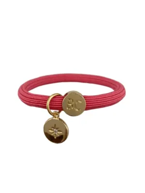 Black Colour T Candy Pink Hair Elastic/Bracelet With Gold Circle Charm 6740 CP