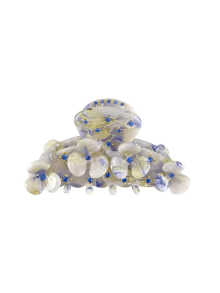 Black Colour T Hair Claw Sandra Floral Rhinestone Light Blue 5690 LB
