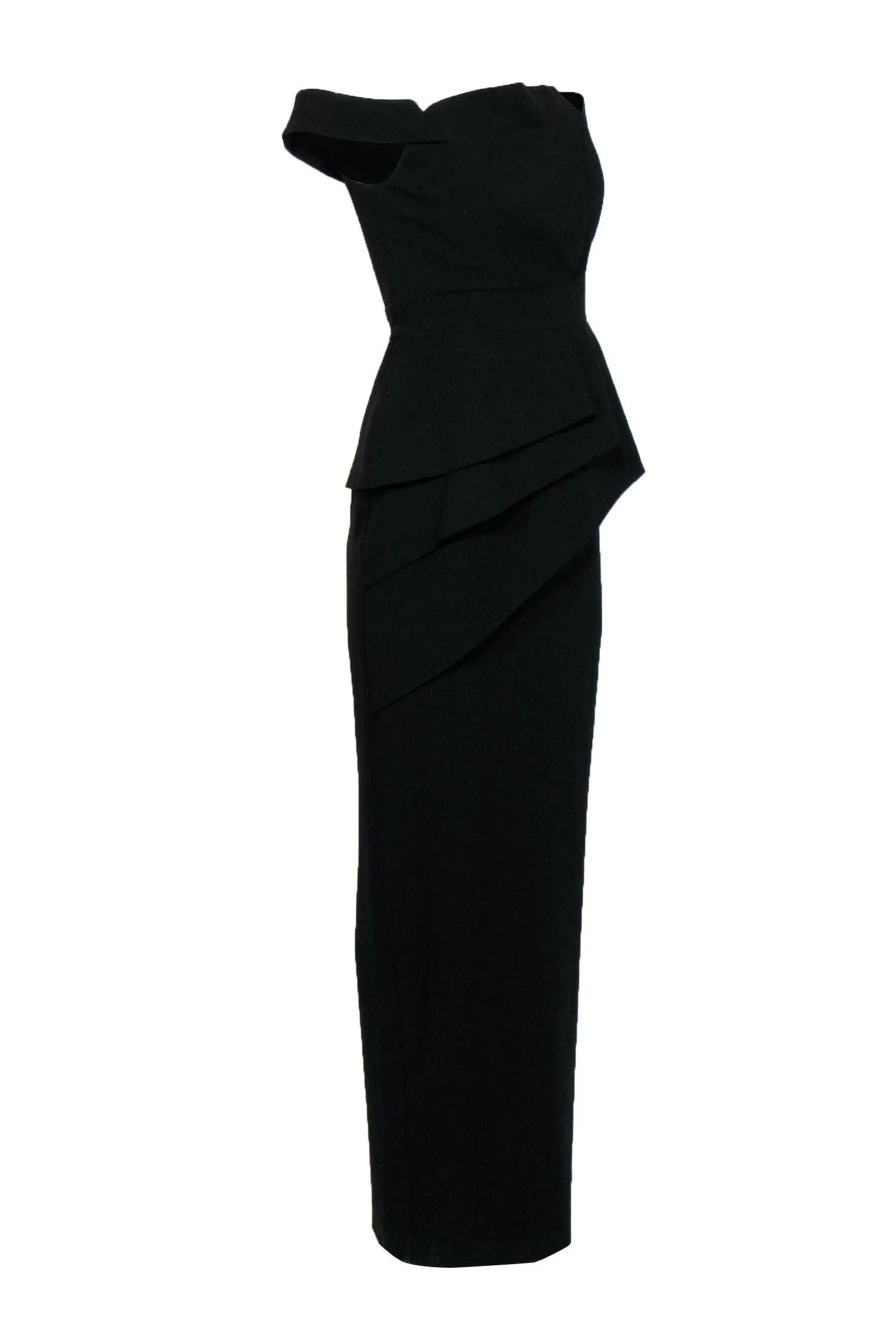 Black Halo - Black Pleated Front Off-the-Shoulder Gown Sz 4