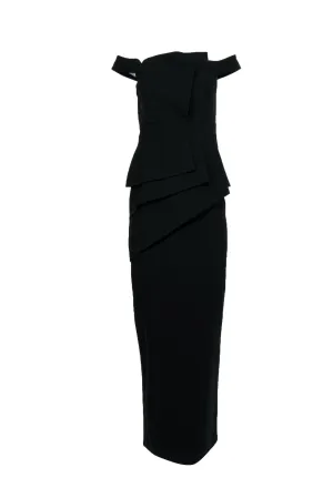Black Halo - Black Pleated Front Off-the-Shoulder Gown Sz 4