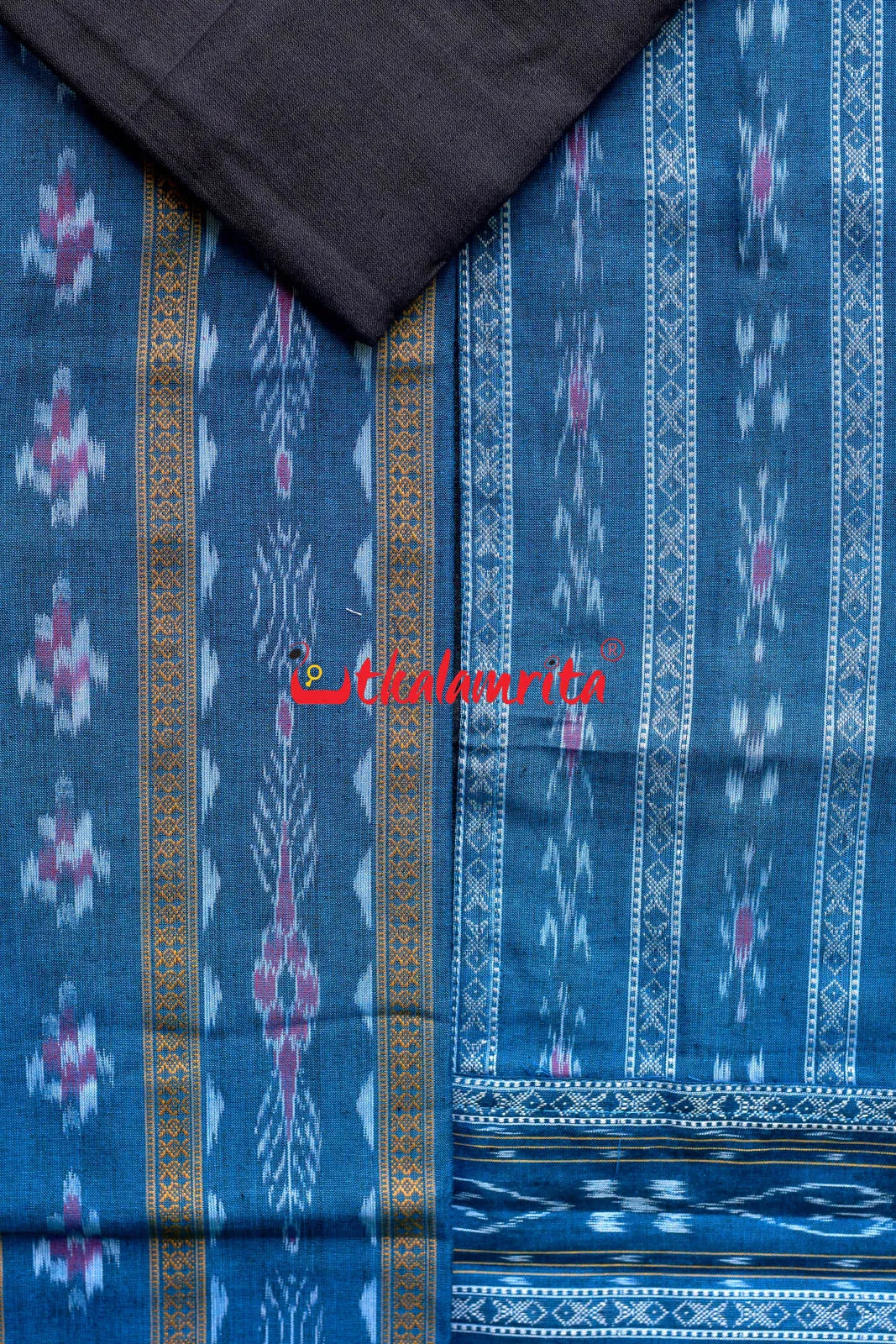 Blue Black Pasapali Long Flower Bandha Dress Set
