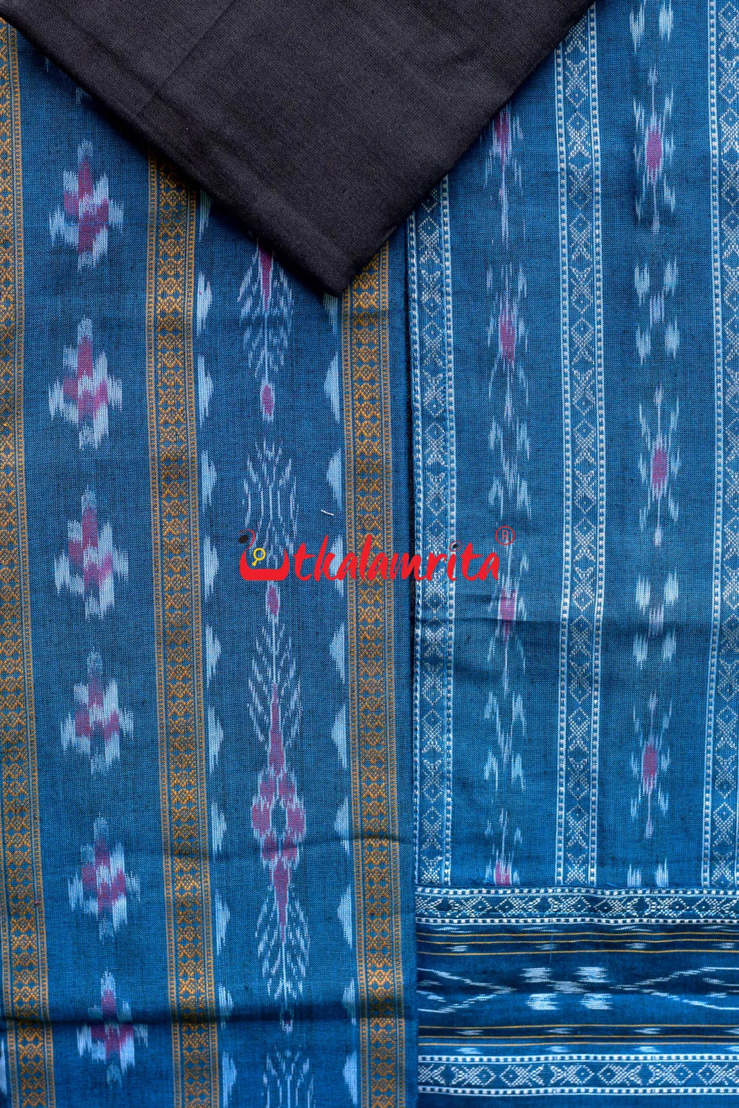Blue Black Pasapali Long Flower Bandha Dress Set