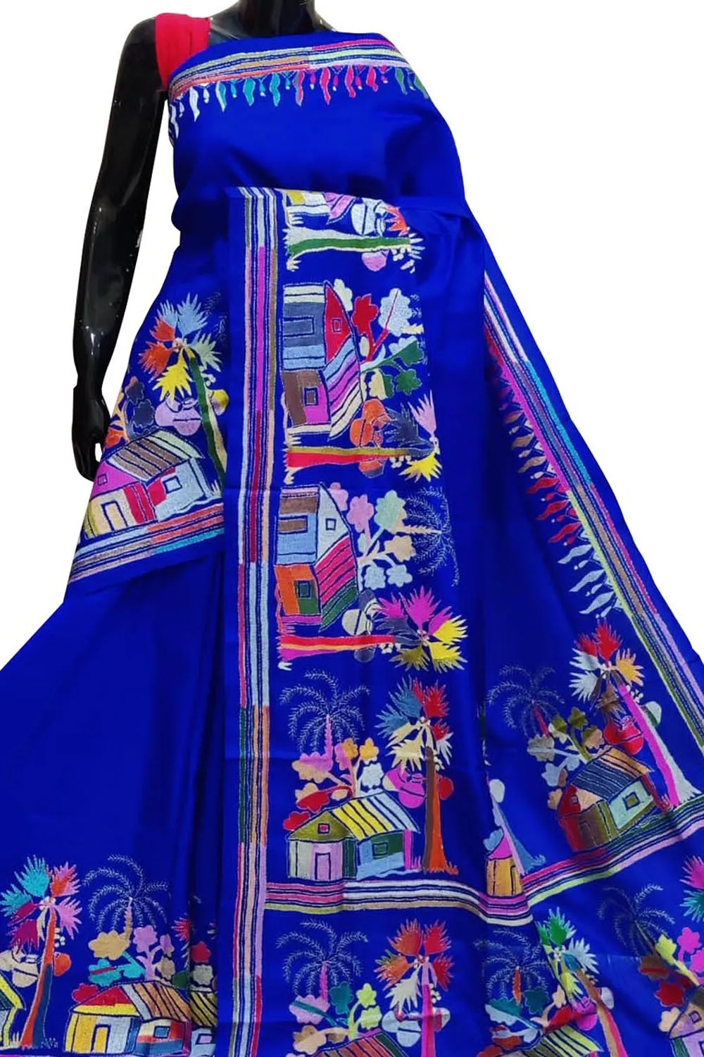 Blue Kantha Work Bangalore Silk Saree