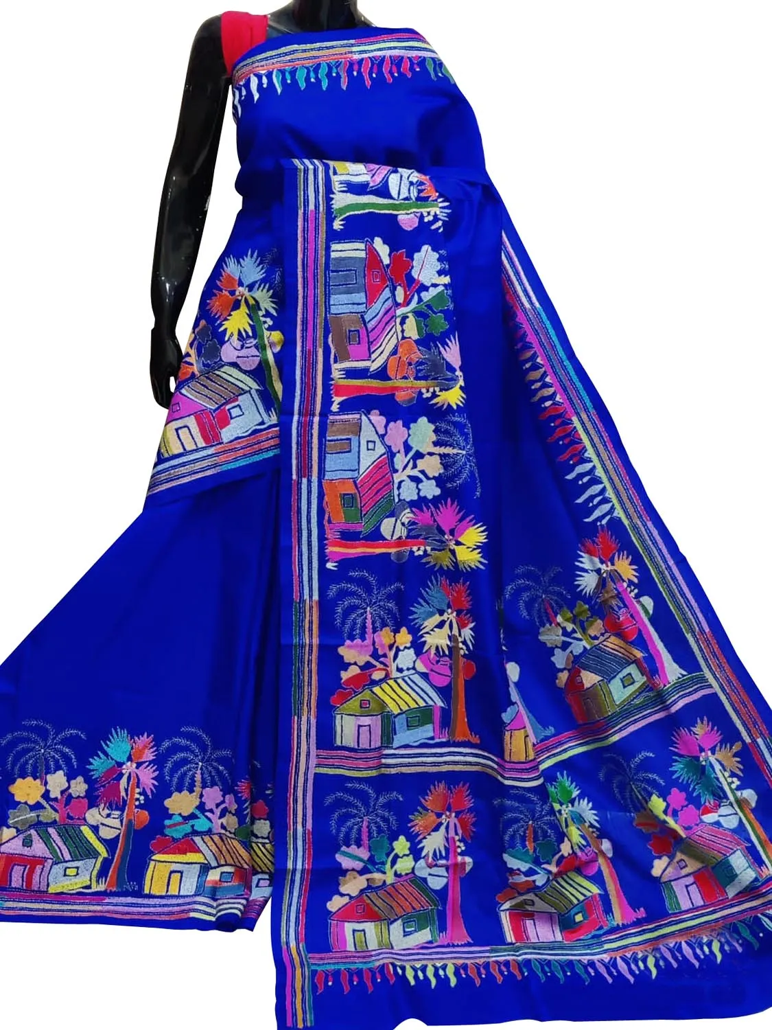 Blue Kantha Work Bangalore Silk Saree