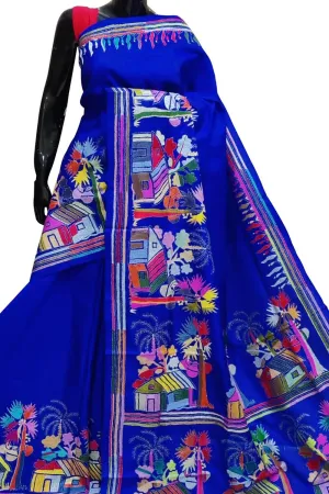 Blue Kantha Work Bangalore Silk Saree