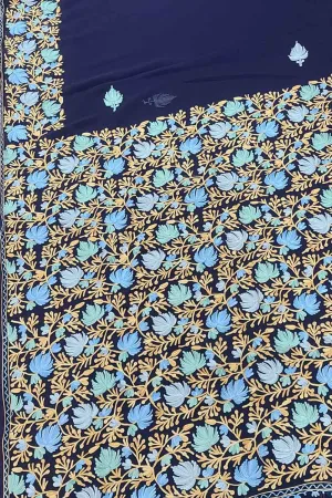 Blue Kashmiri Aari Work Georgette Saree