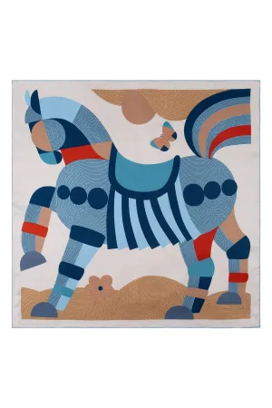 Blue Lena Pure Silk Printed Scarf 70x70 cm