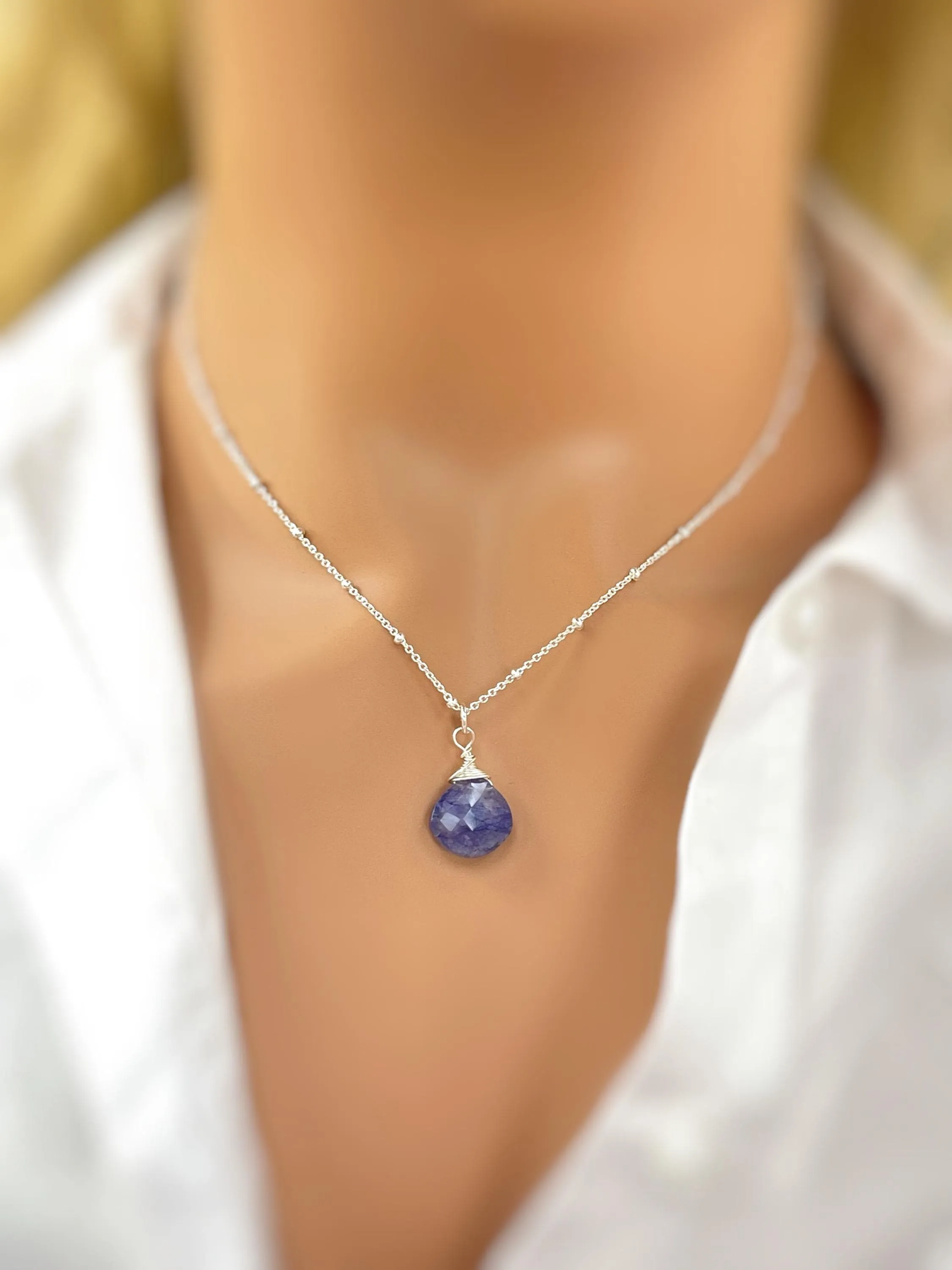 Blue Moonstone Necklace Sterling Silver, Gold