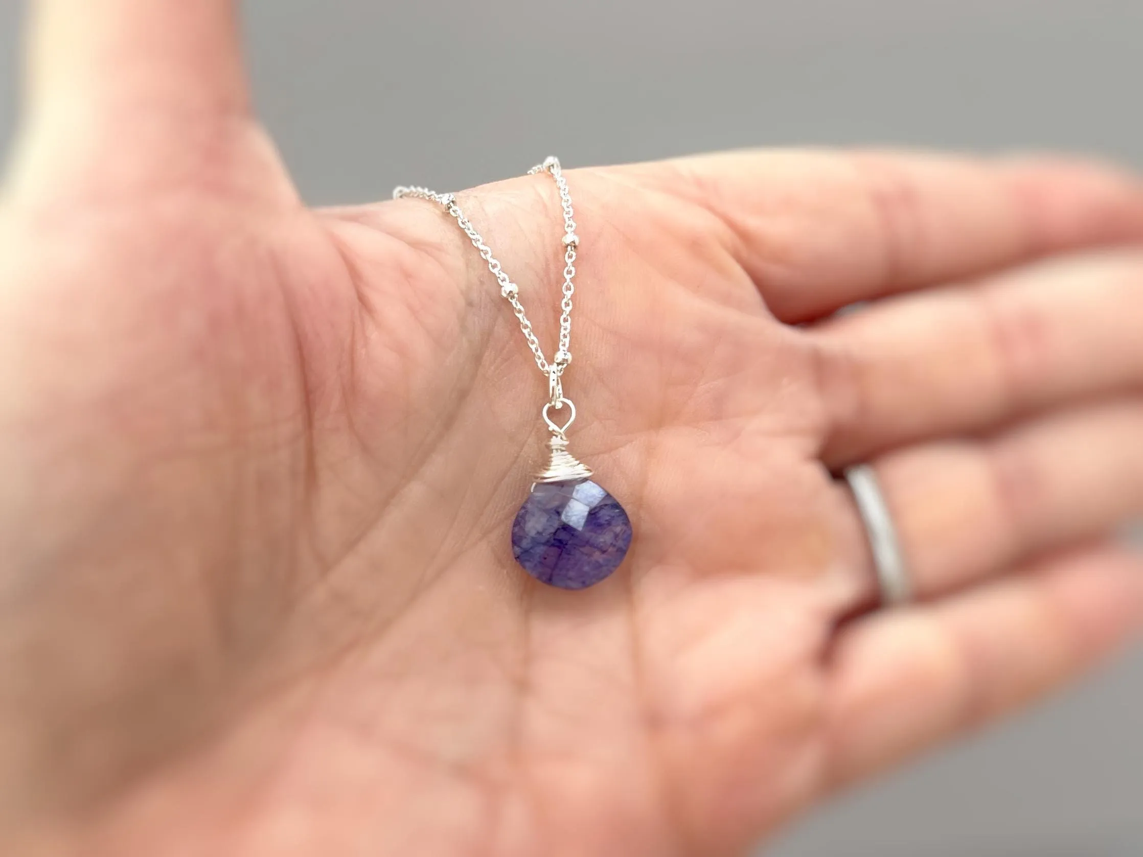 Blue Moonstone Necklace Sterling Silver, Gold