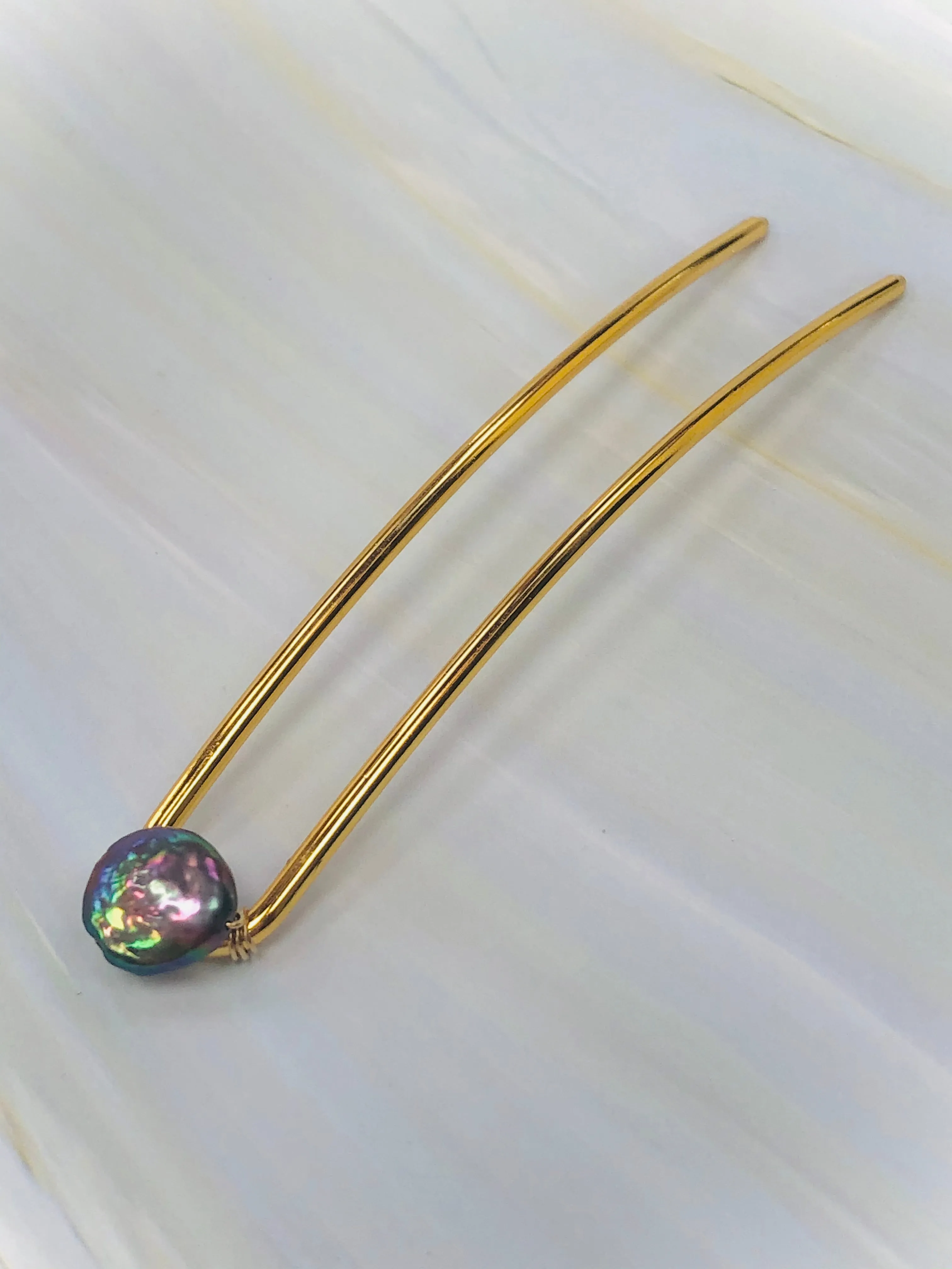Blue Pearl Hair Pin, Wedding Blue Hair Pin Bridal Hair Pin, Gold Wedding hair stick