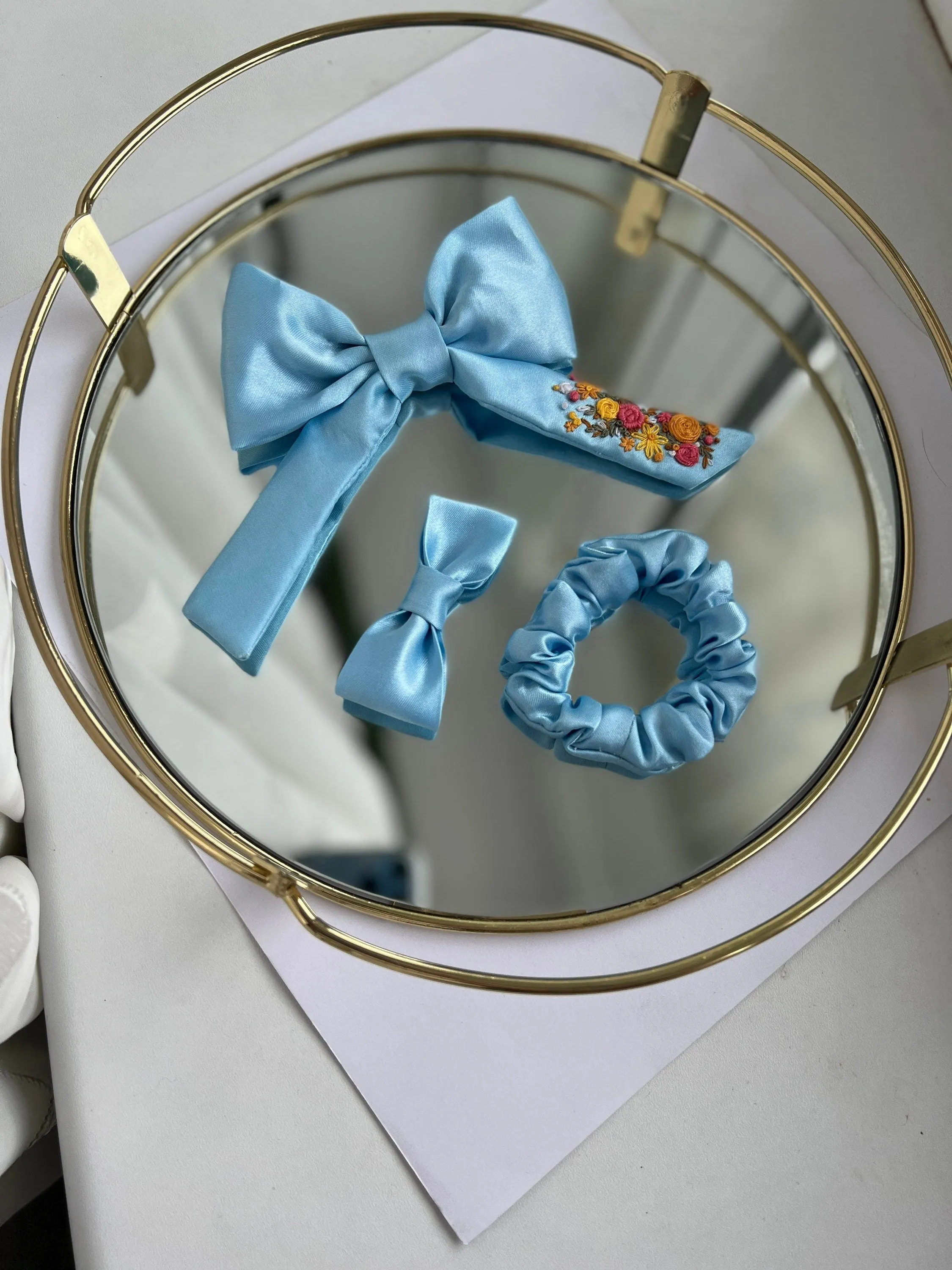 Blue Silk satin scrunchie for hair
