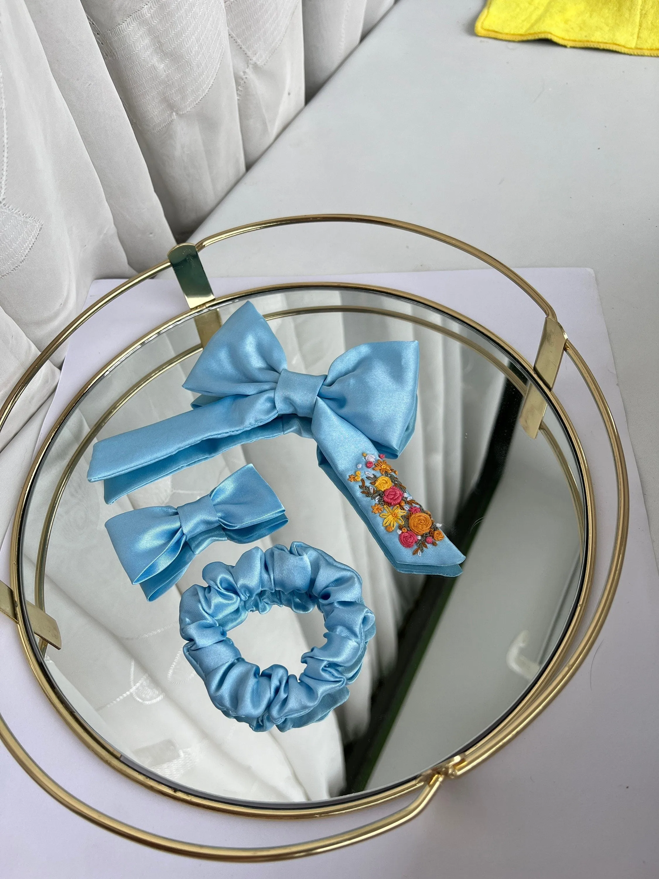 Blue Silk satin scrunchie for hair