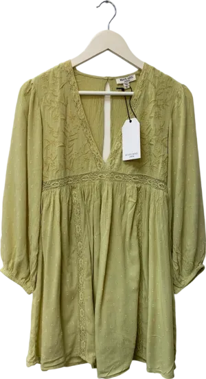 Brave Soul Green Embroidered V-Neck Dress UK S