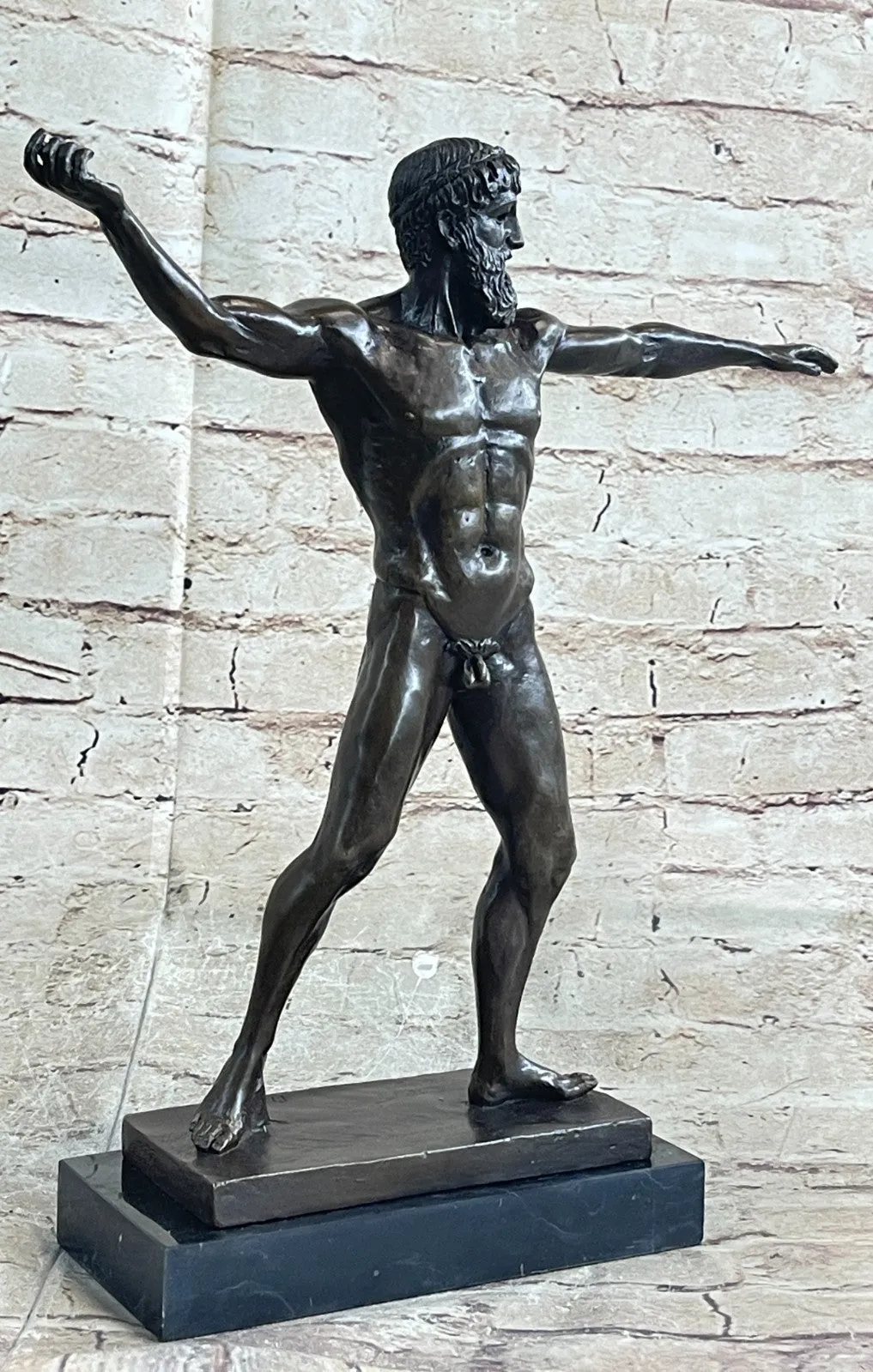 Bronze Marble Statue Atlantis POSEIDON Neptune Sea God Sculpture Art Figure Nude