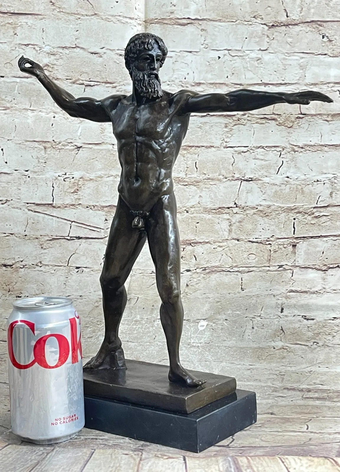 Bronze Marble Statue Atlantis POSEIDON Neptune Sea God Sculpture Art Figure Nude