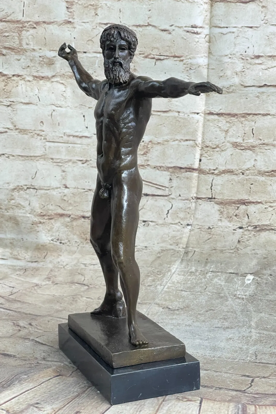 Bronze Marble Statue Atlantis POSEIDON Neptune Sea God Sculpture Art Figure Nude