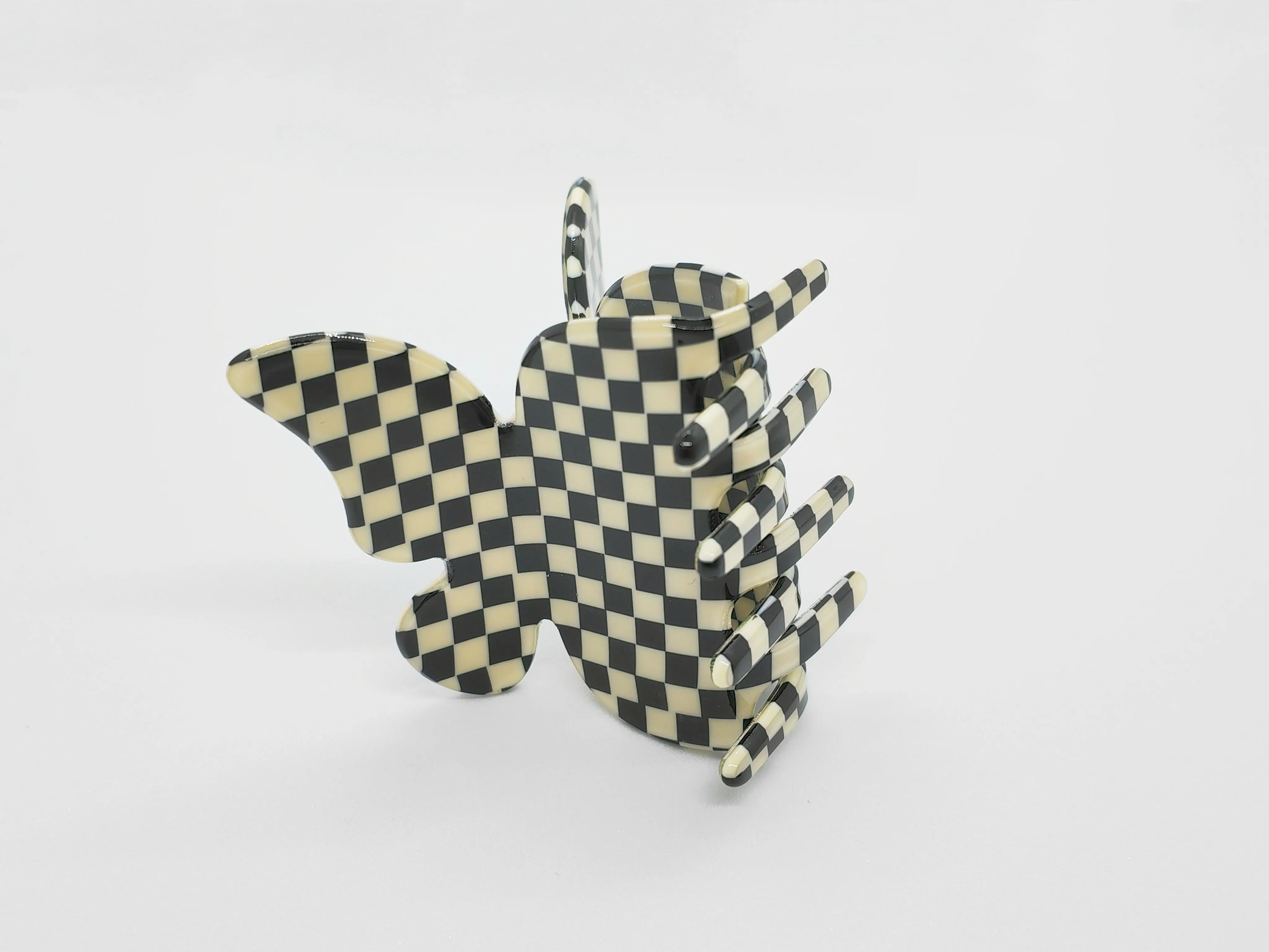 Butterfly Black & White Checkered Acetate Hair Claw Clip