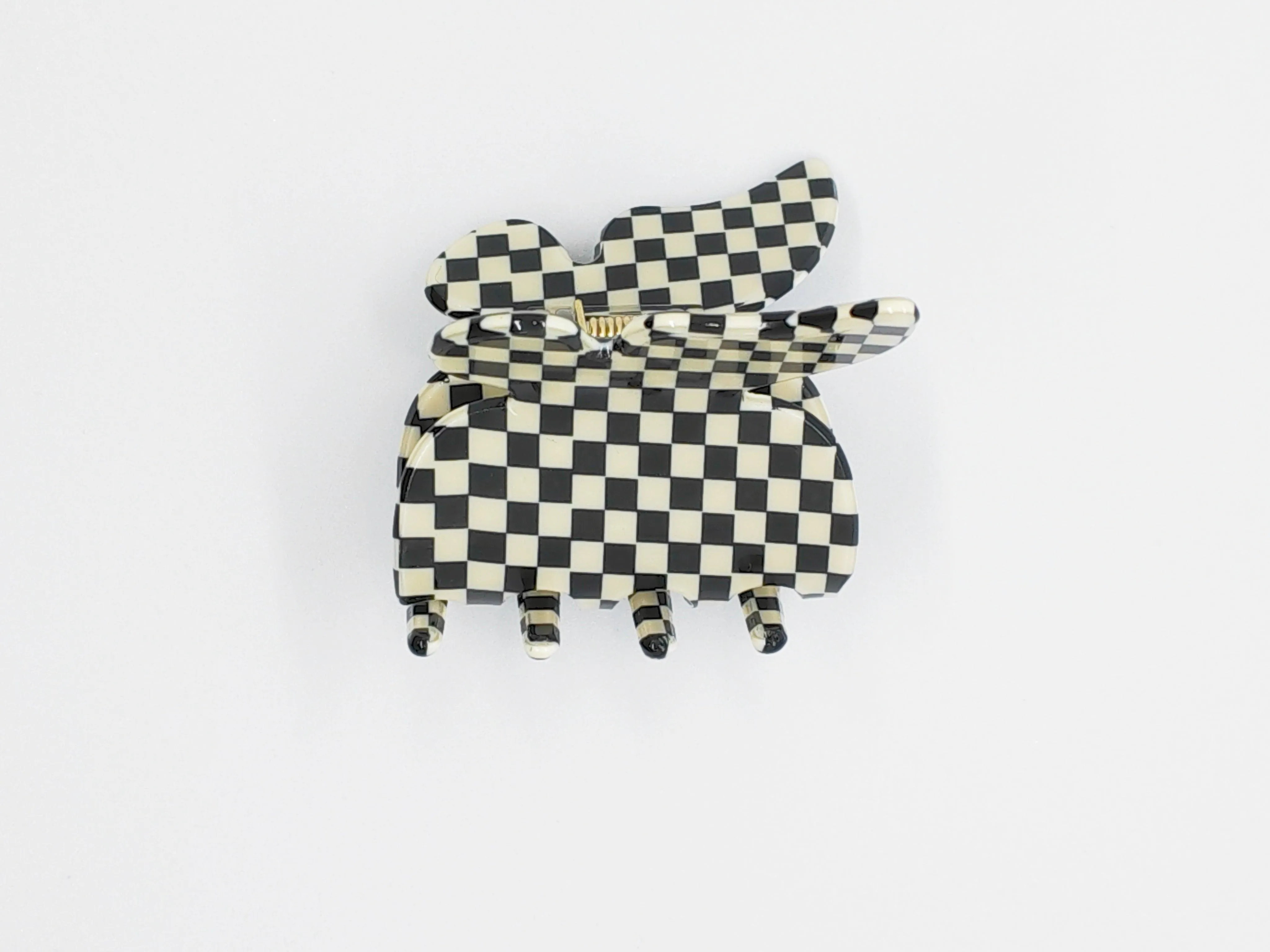 Butterfly Black & White Checkered Acetate Hair Claw Clip