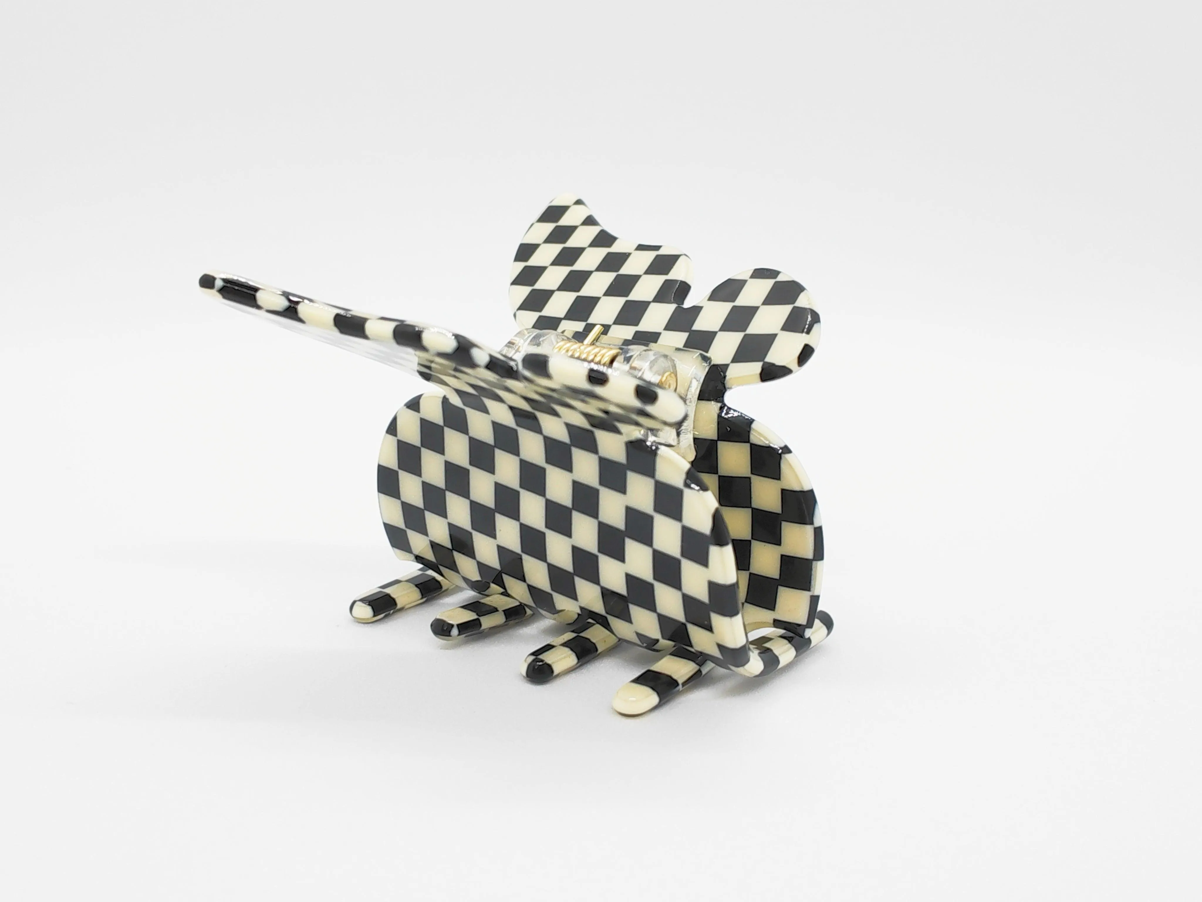 Butterfly Black & White Checkered Acetate Hair Claw Clip