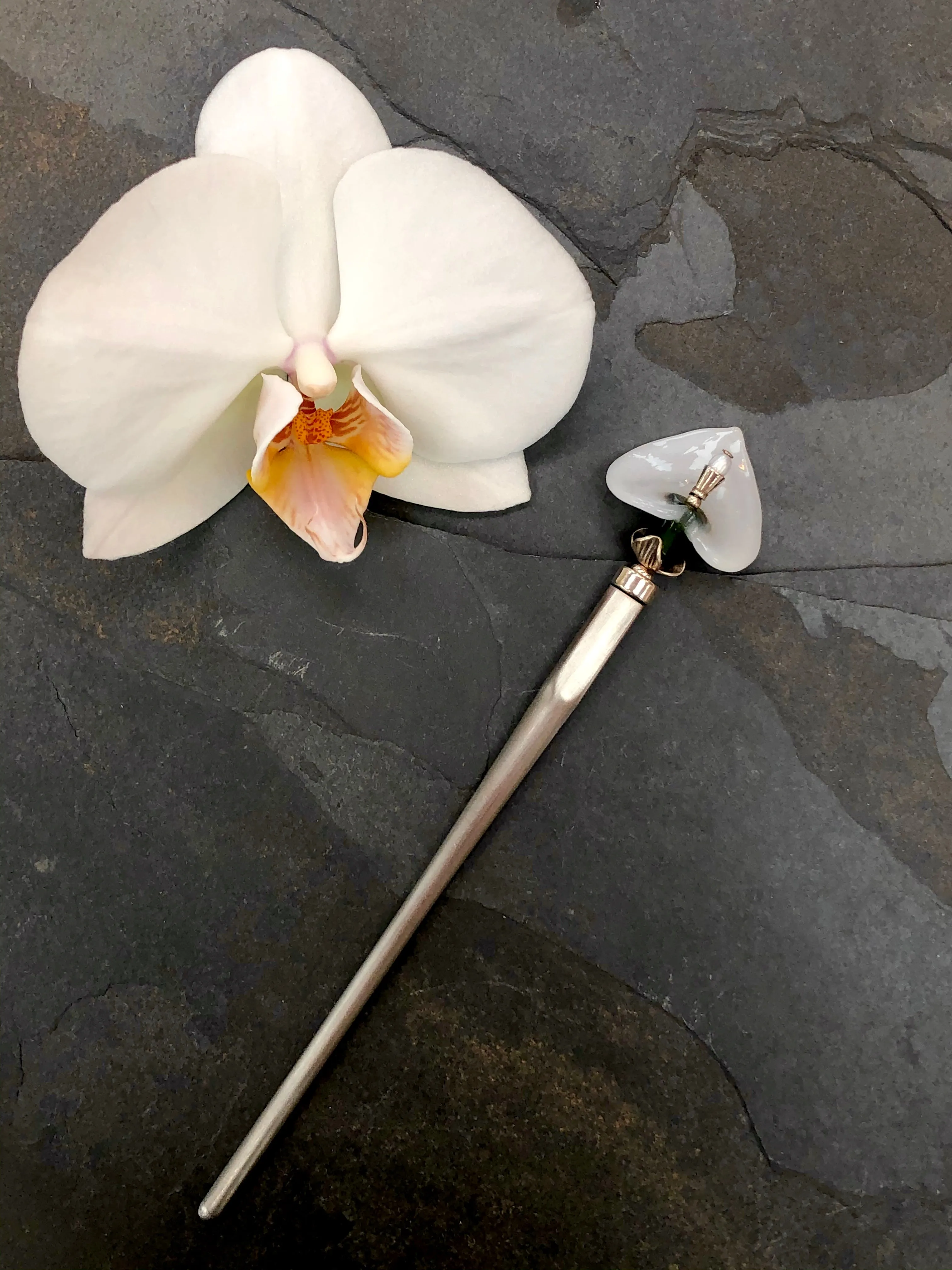 Calla Lily Art Glass Hair Stick, shawl pin, sweater pin, hair fork, hair pin