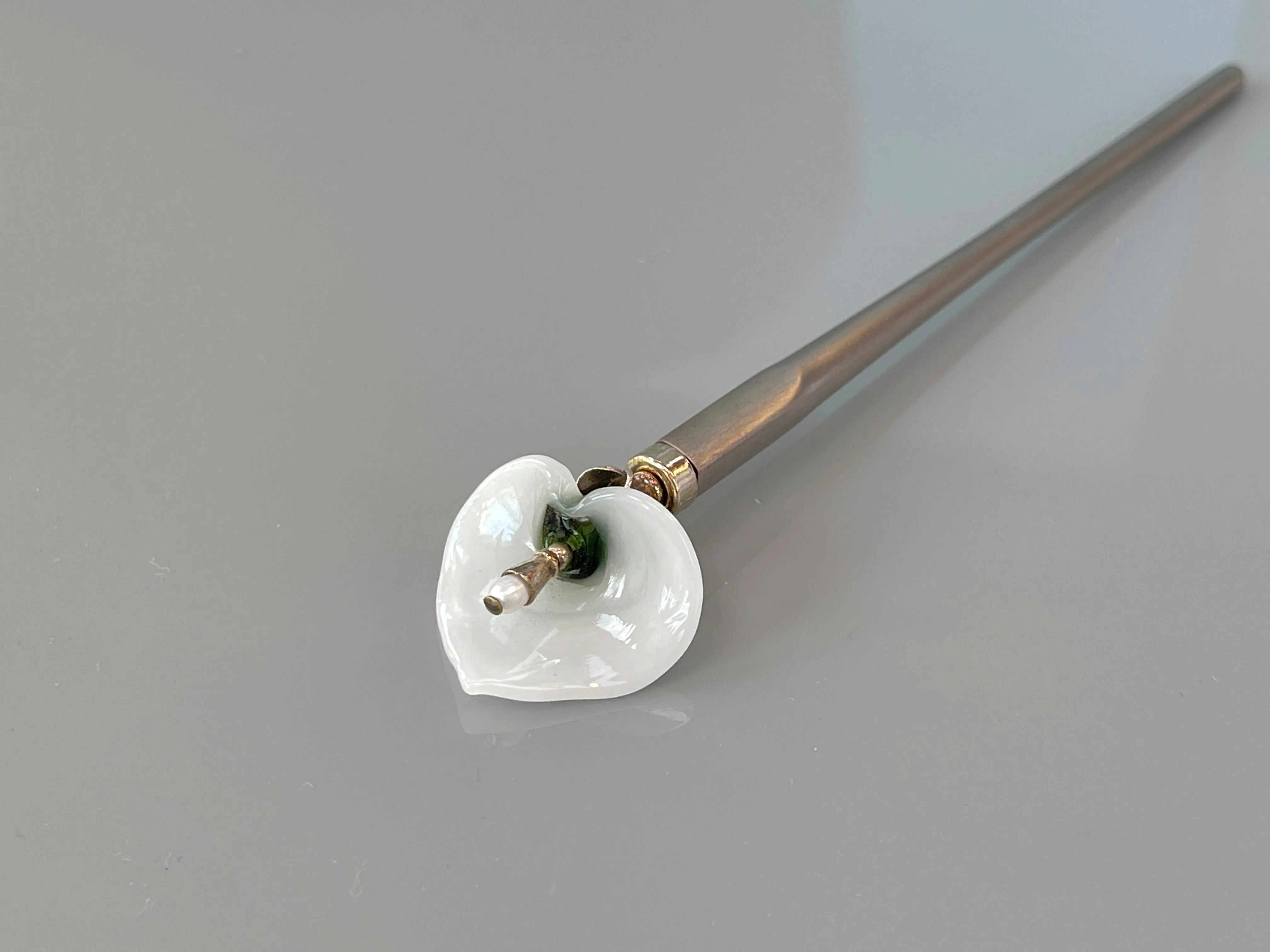 Calla Lily Art Glass Hair Stick, shawl pin, sweater pin, hair fork, hair pin