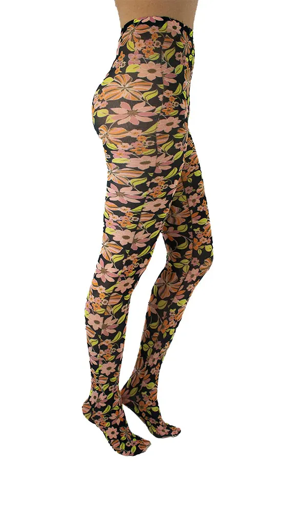 Colour Pop Floral Printed Tights - sizes 4-20