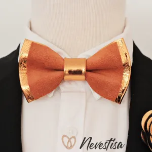 Copper rust orange mens bow tie, boutonniere set