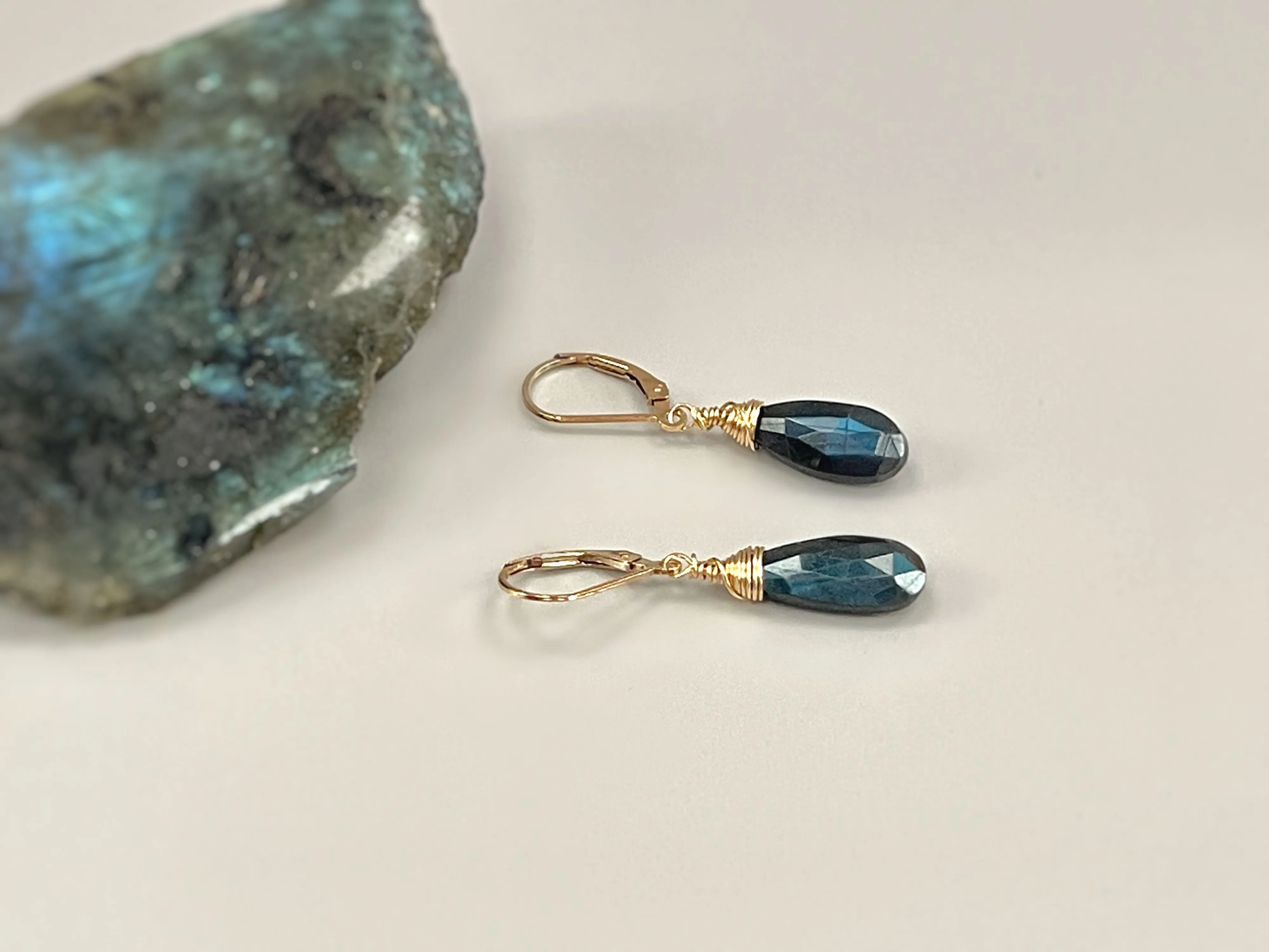 Deep and Dark Faceted Labradorite earrings, Labradorite Leverback Earrings
