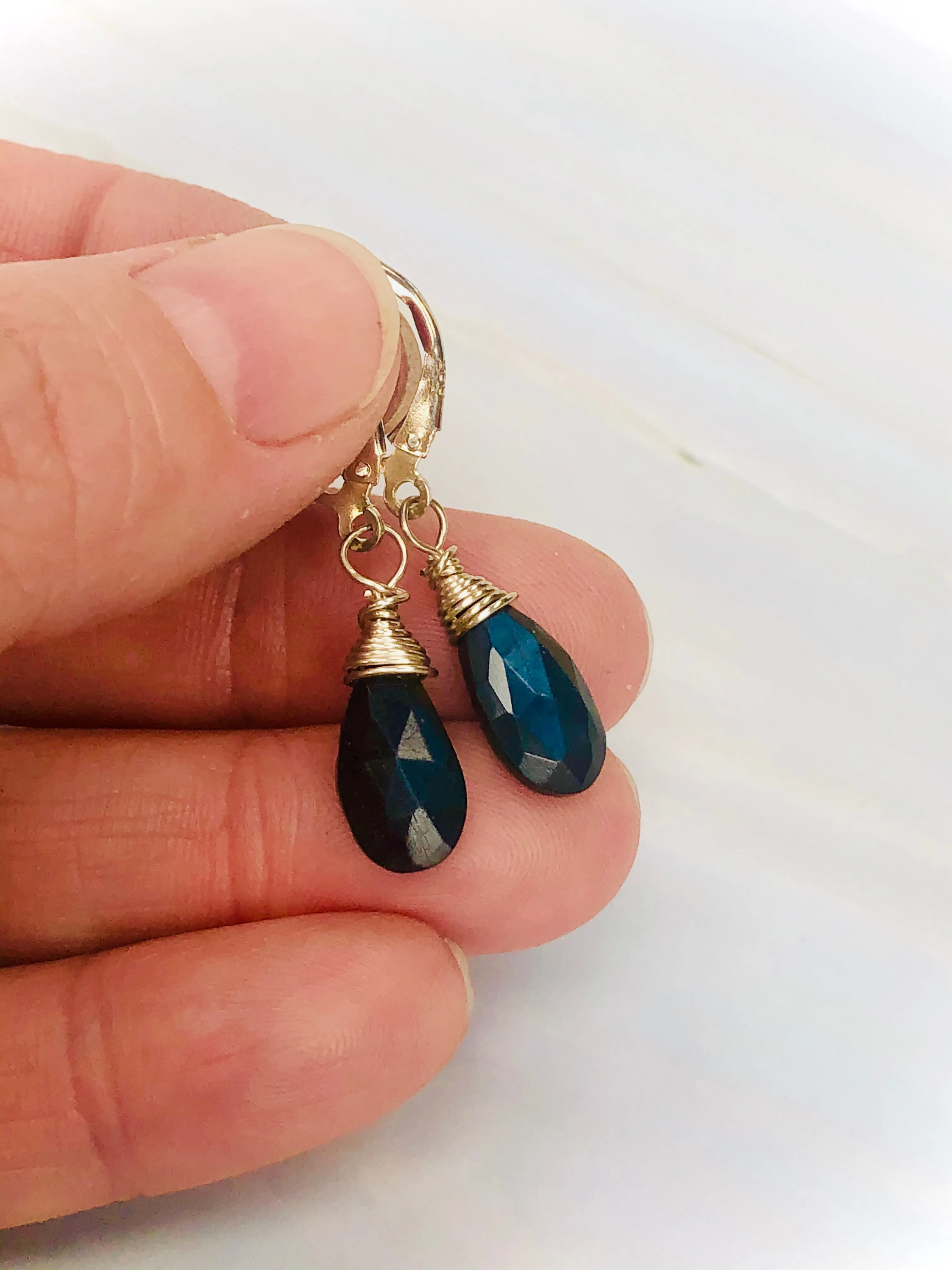 Deep and Dark Faceted Labradorite earrings, Labradorite Leverback Earrings