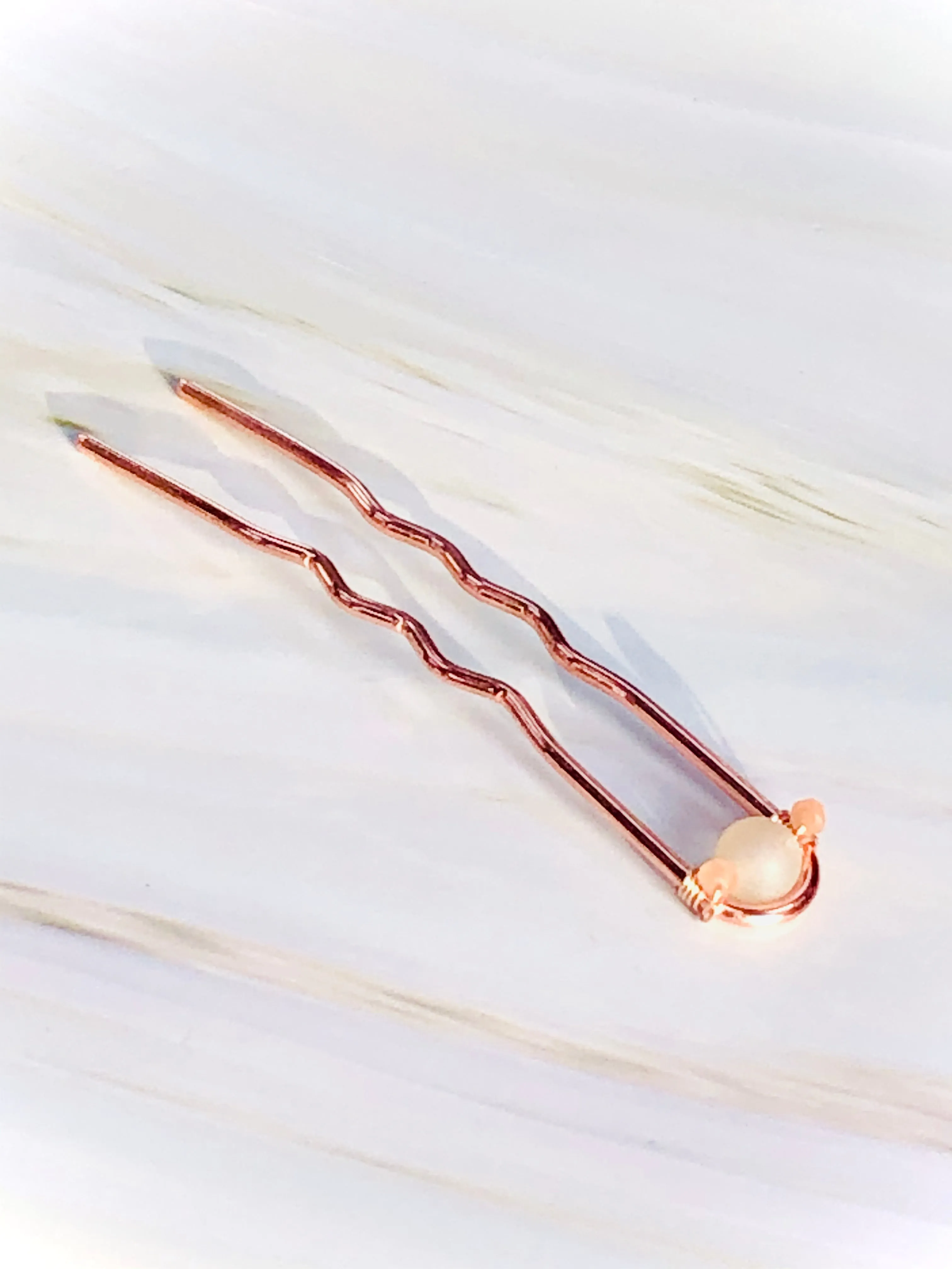 Druzy, Peach Moonstone Rose Gold Gemstone Hair Pin, Wedding Hair Pin