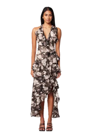 Elliatt Contribution Halter Dress - Black and White floral